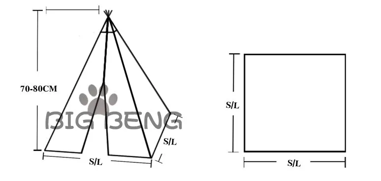Canvas pet tent bed in teepee style with pine wood frame and removable cushion, suitable for cats and small dogs, size L shown.