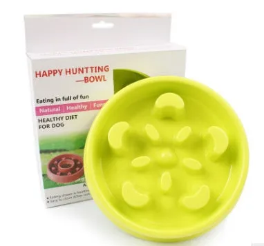 Anti-choke plastic dog bowl in blue, raised interior design, 20cm size for healthy slow feeding