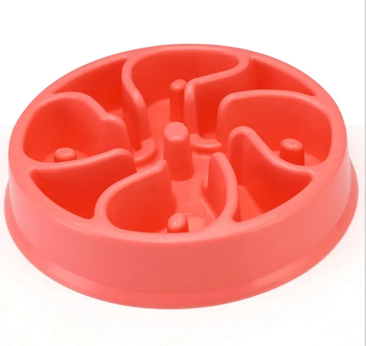 Anti-choke plastic dog bowl in blue, raised interior design, 20cm size for healthy slow feeding
