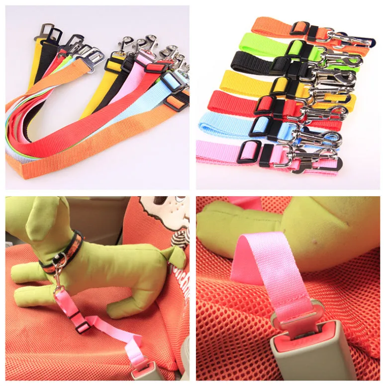 Adjustable dog car safety seat belt with PP material, 2.5cm width, adjustable 48-74cm length, in multiple colours