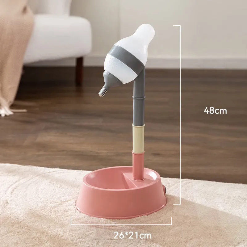 Green pet standing water dispenser with detachable pole and bowl on a stable base.