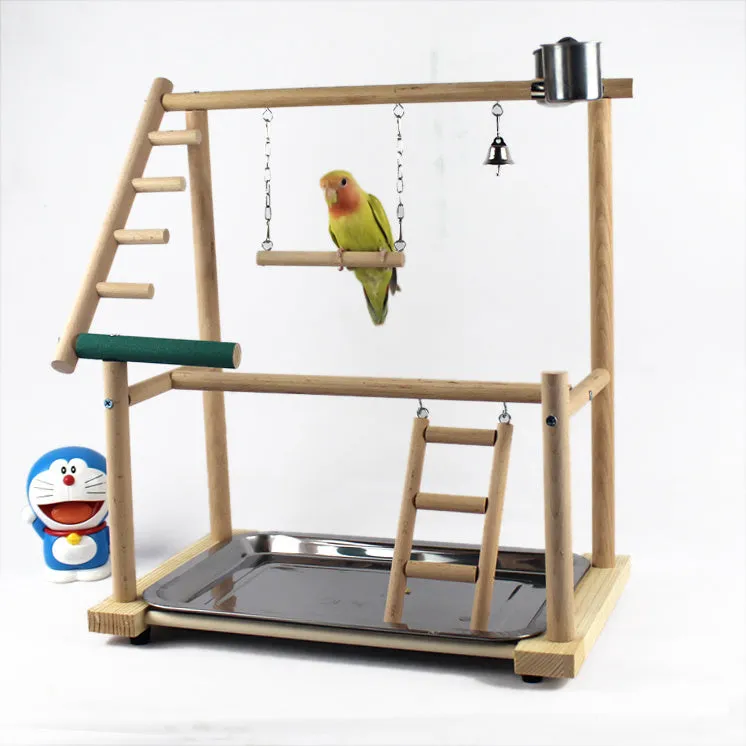Brown desktop bird stand for cockatiel with swing and ladder, 36x23x40cm
