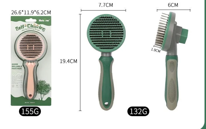 Automatic hair removal comb in green with stainless steel coarse needles, plastic and TPR body on white background