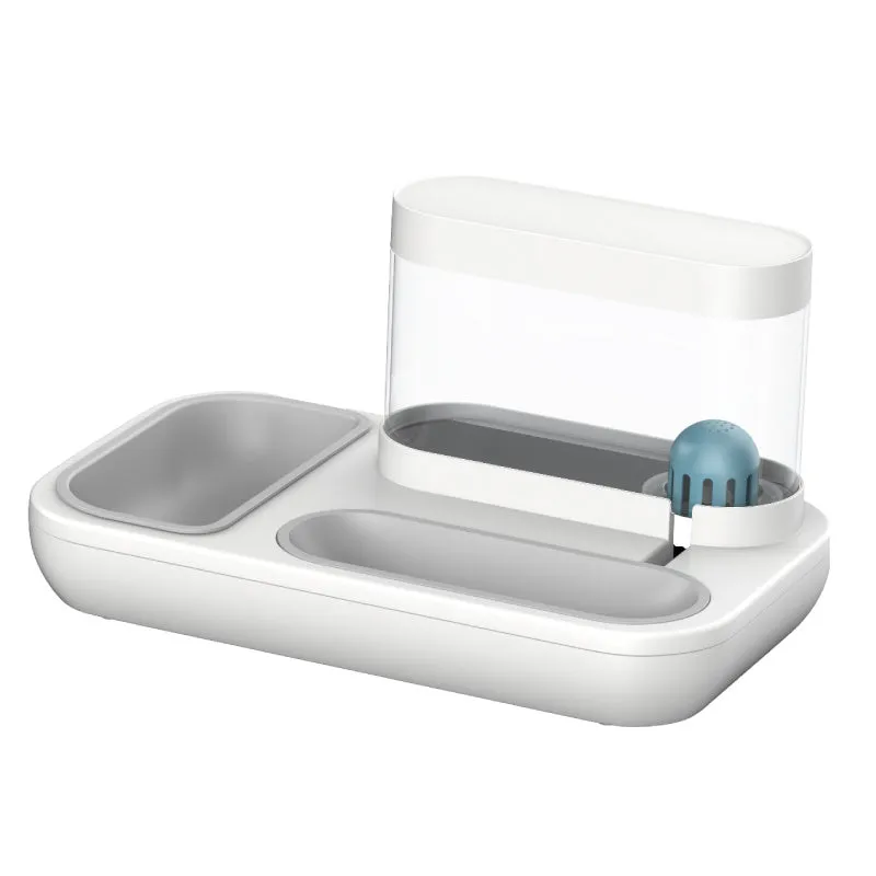 Automatic pet cat feeder water dispenser with double bowls, 1500ml, white and blue colours