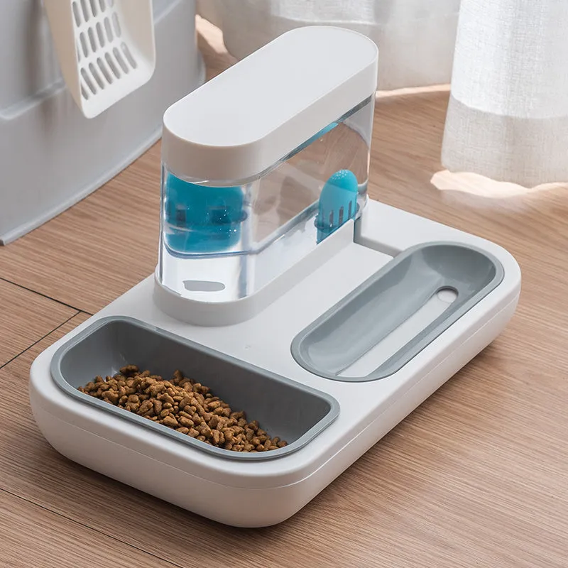 Automatic pet cat feeder water dispenser with double bowls, 1500ml, white and blue colours