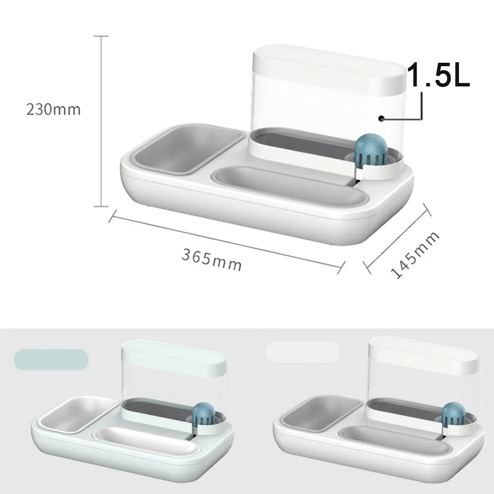 Automatic pet cat feeder water dispenser with double bowls, 1500ml, white and blue colours