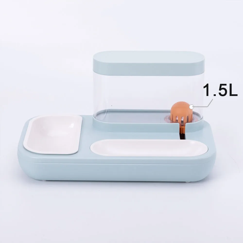 Automatic pet cat feeder water dispenser with double bowls, 1500ml, white and blue colours