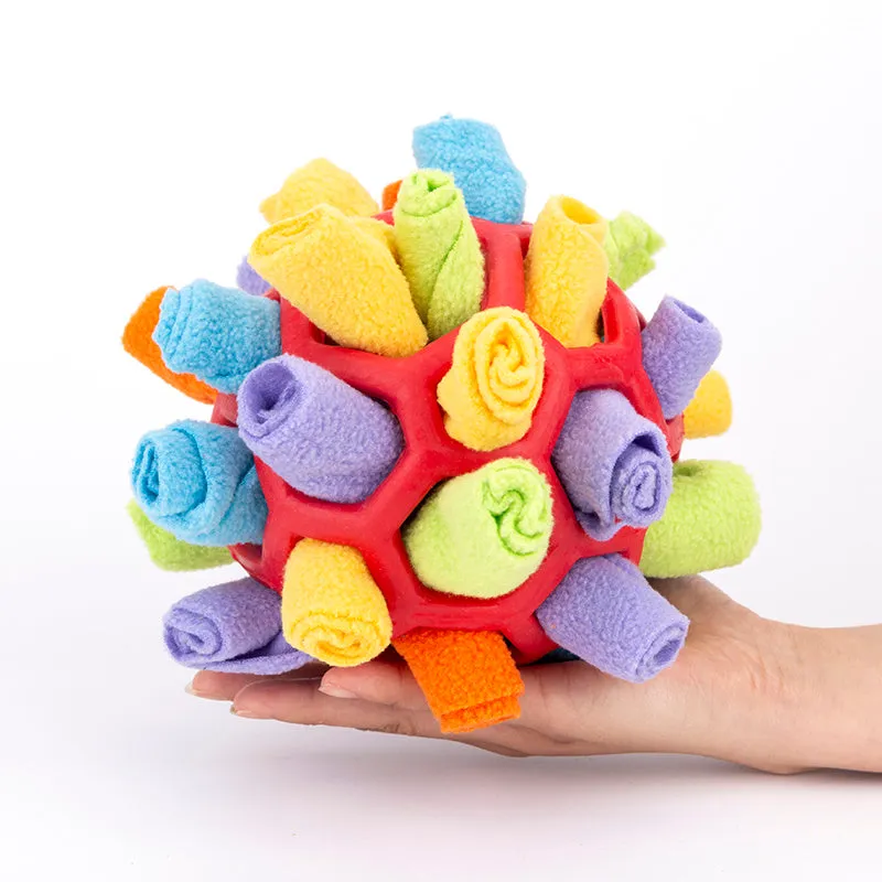 20cm polar fleece snuffle ball for dogs, designed for slow feeding and enrichment