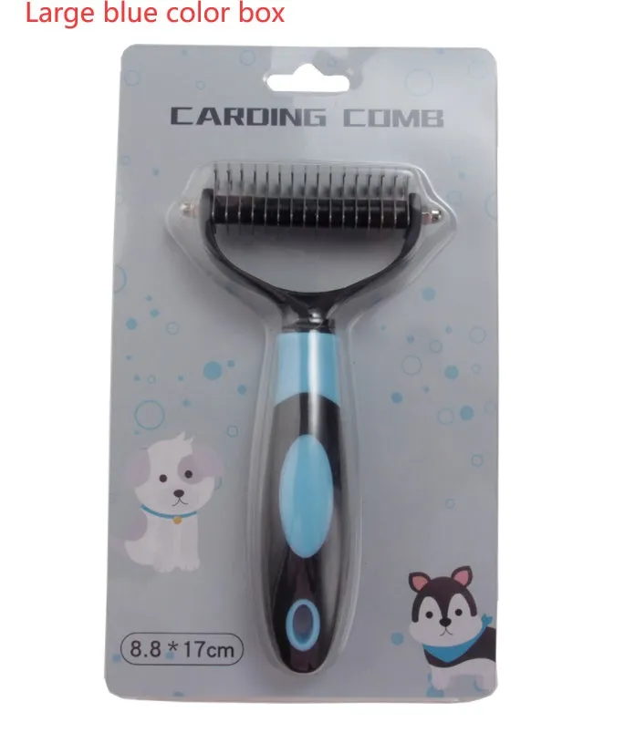 Pets Dematting Comb for Dogs and Cats – Stainless Steel Grooming Brush for Knots and Tangles – Effective Hair Removal Comb for Medium and Long-Haired Pets – Available in Blue, Red, and Large Sizes