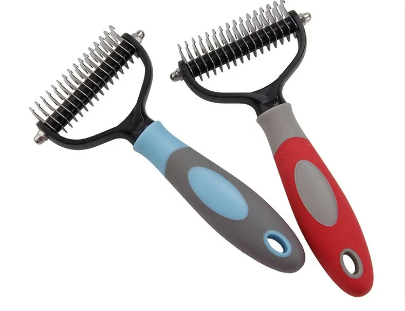 Pets Dematting Comb for Dogs and Cats – Stainless Steel Grooming Brush for Knots and Tangles – Effective Hair Removal Comb for Medium and Long-Haired Pets – Available in Blue, Red, and Large Sizes