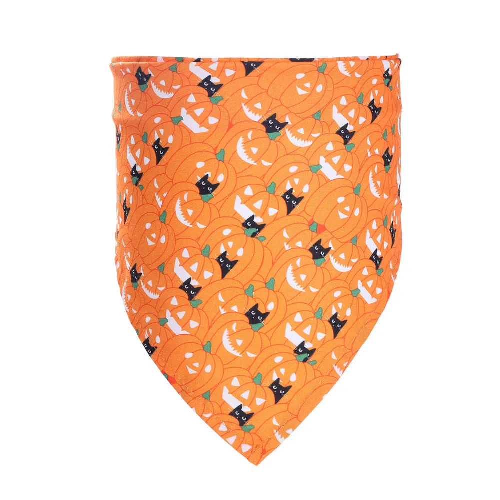 Halloween pet saliva towel triangular scarf in funny pumpkin on black colour for cats and dogs