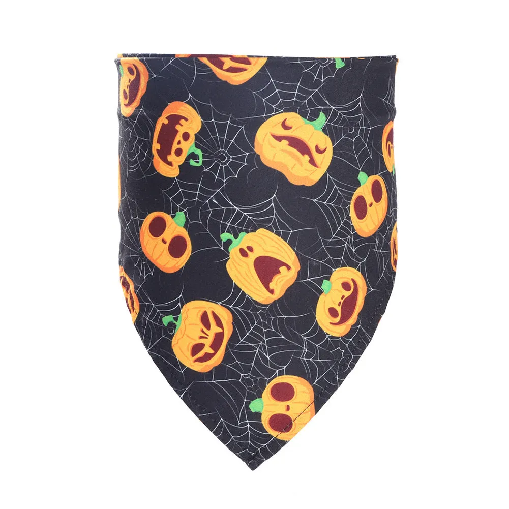 Halloween pet saliva towel triangular scarf in funny pumpkin on black colour for cats and dogs