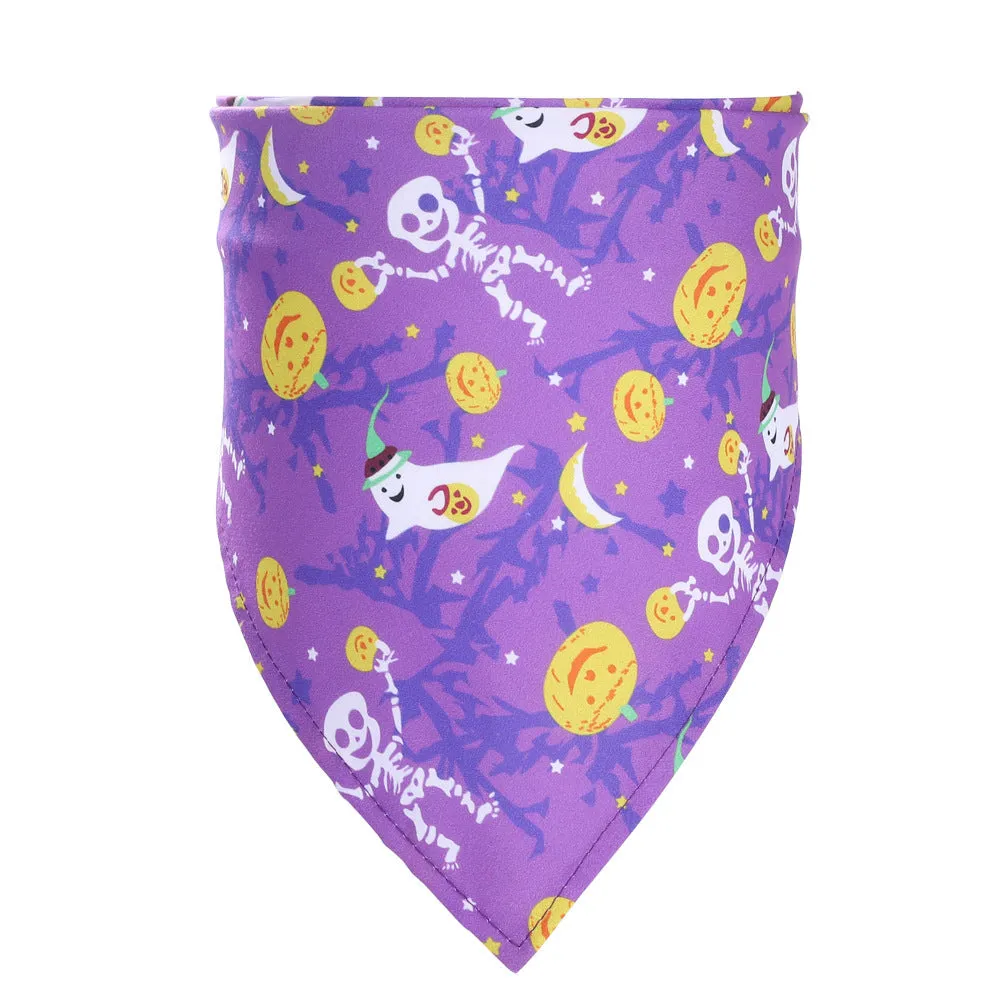 Halloween pet saliva towel triangular scarf in funny pumpkin on black colour for cats and dogs