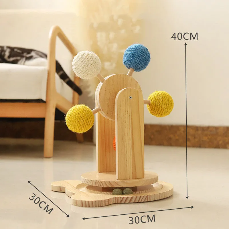 Solid wood rotary table cat scratch board with sisal hemp surface in medium size for indoor cats