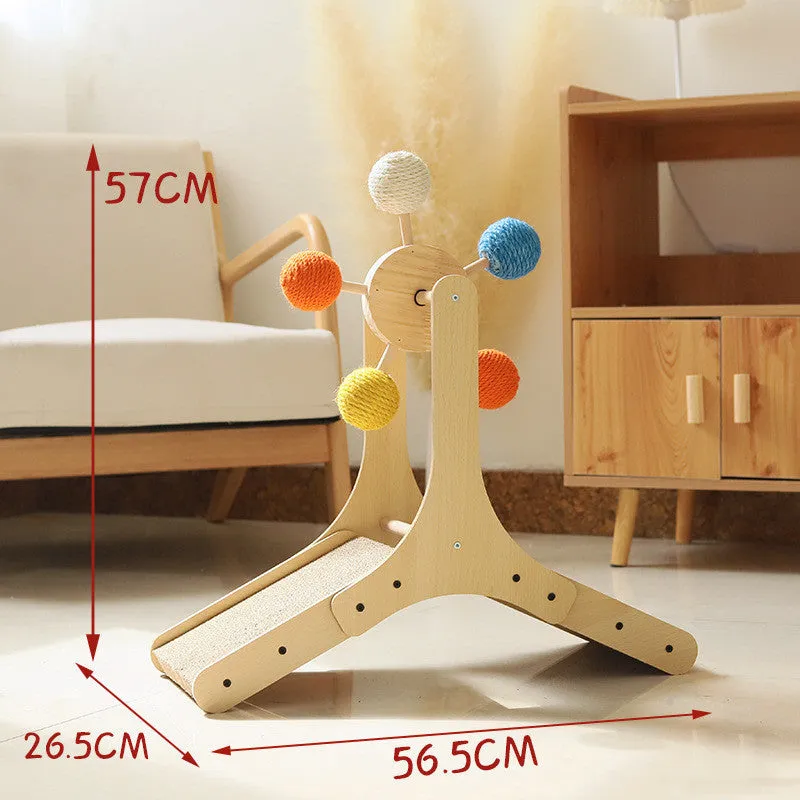 Solid wood rotary table cat scratch board with sisal hemp surface in medium size for indoor cats