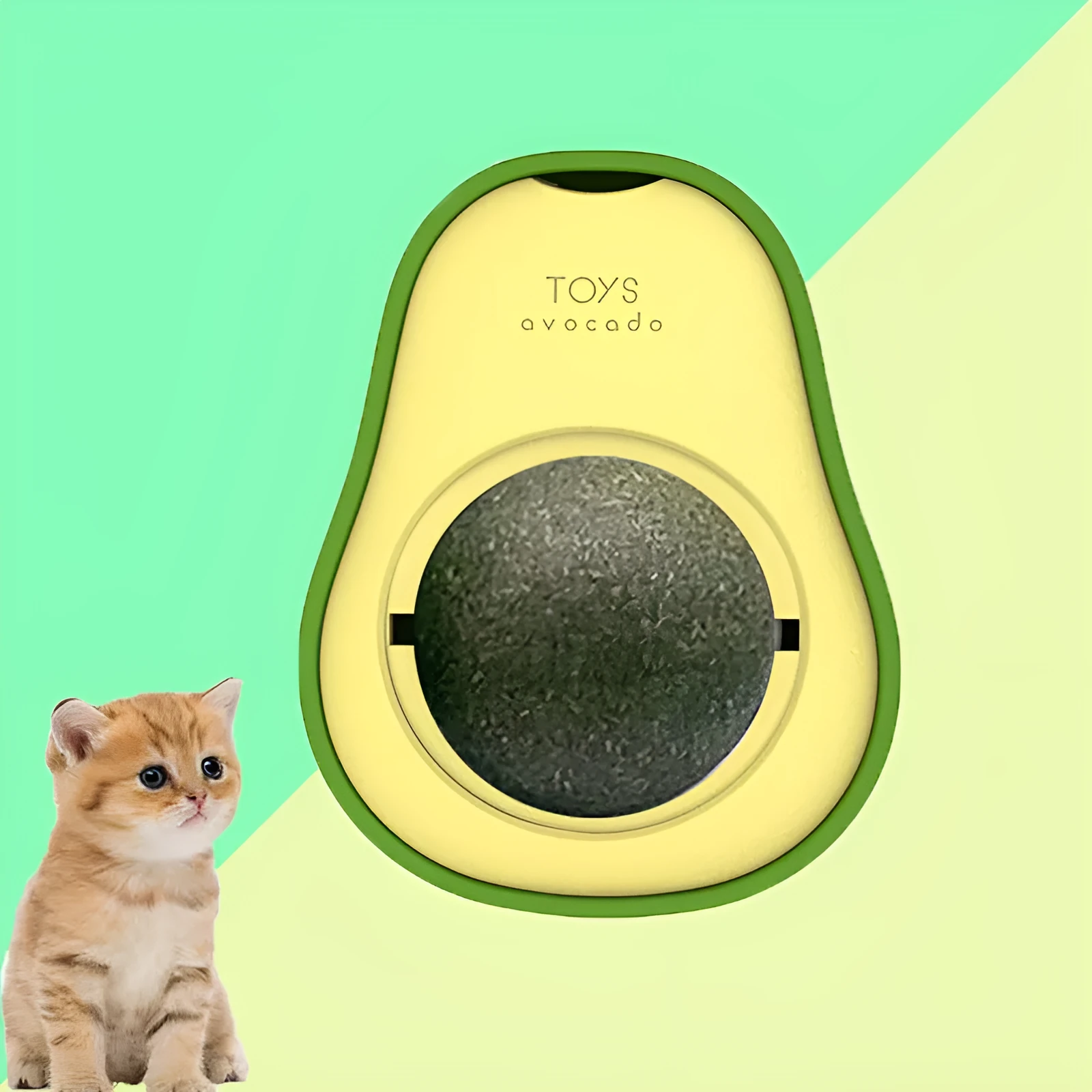 Avocado cat mint multifunctional catnip toy with 360 rotating self-healing design, 27mm ABS sphere, green and white colour