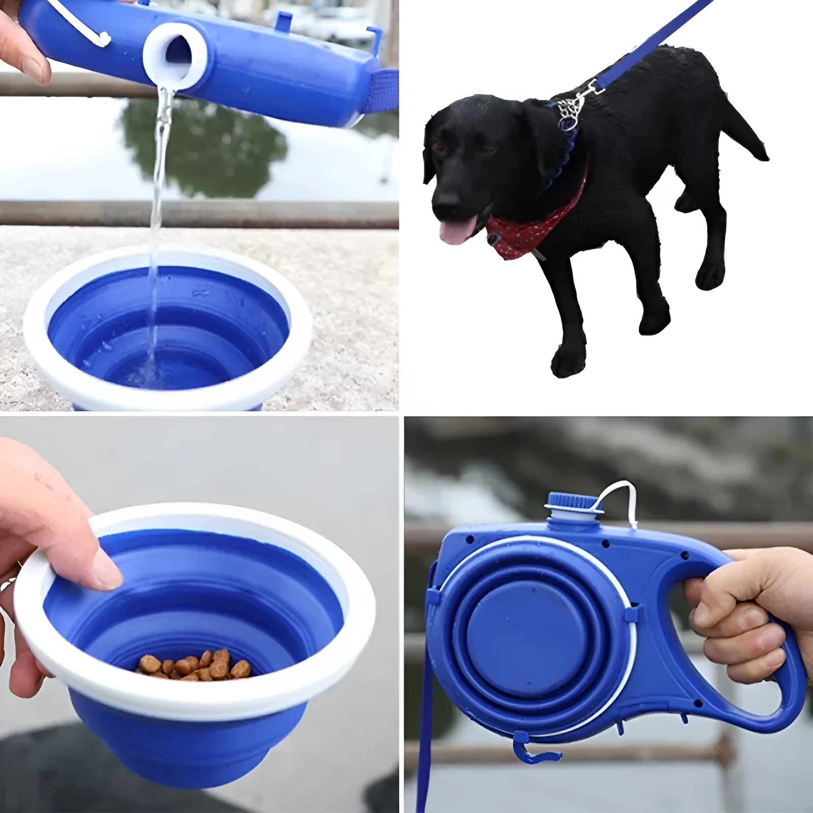 Plastic dog leash with water bottle and cup, 23CM x 17CM, blue colour option