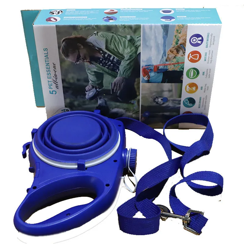 Plastic dog leash with water bottle and cup, 23CM x 17CM, blue colour option