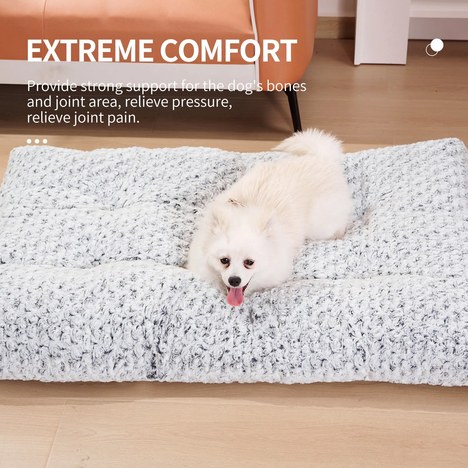 Thickened rose velvet dog bed in grey with cotton filling, machine washable, multiple sizes available