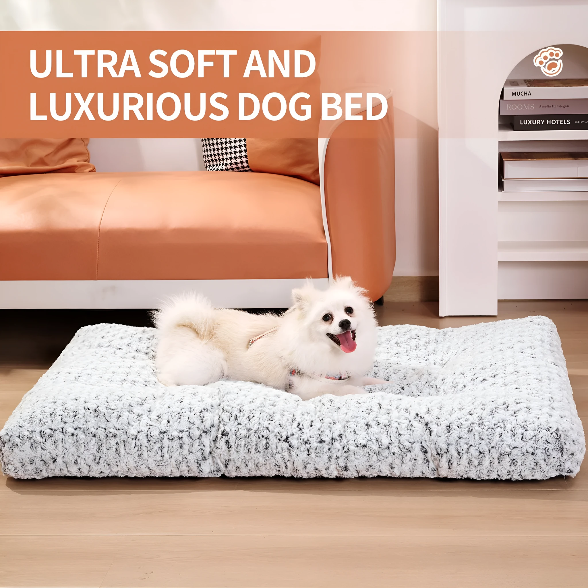 Thickened rose velvet dog bed in grey with cotton filling, machine washable, multiple sizes available