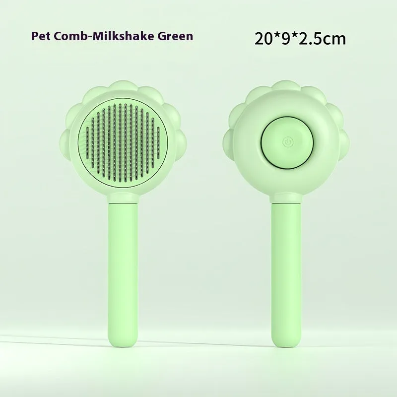 2 in 1 self cleaning dog brush comb with spray in green, plastic and stainless steel, 20x9x2.5 cm