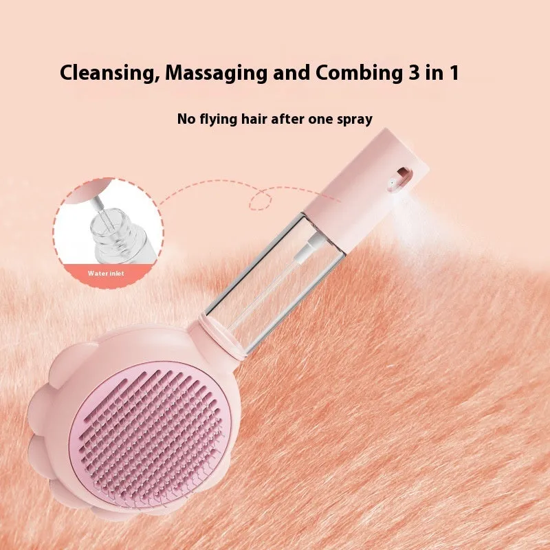 2 in 1 self cleaning dog brush comb with spray in green, plastic and stainless steel, 20x9x2.5 cm