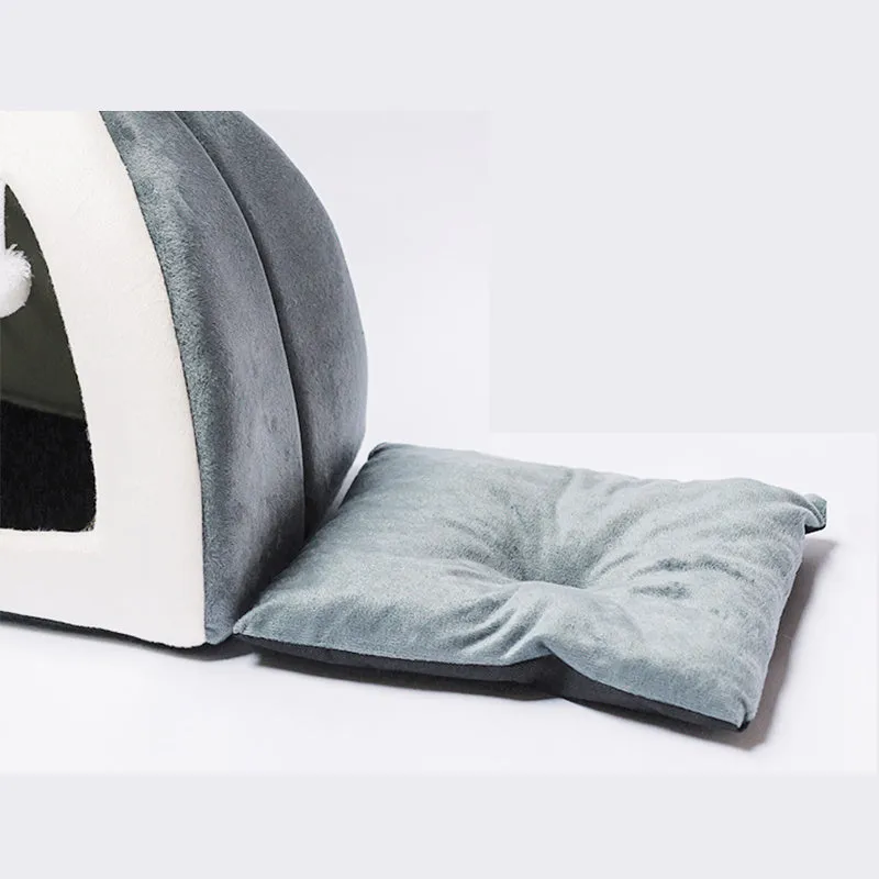 Rabbit Ear Mongolian Nest pet bed in Arctic velvet and PP cotton, grey colour, for cats and dogs