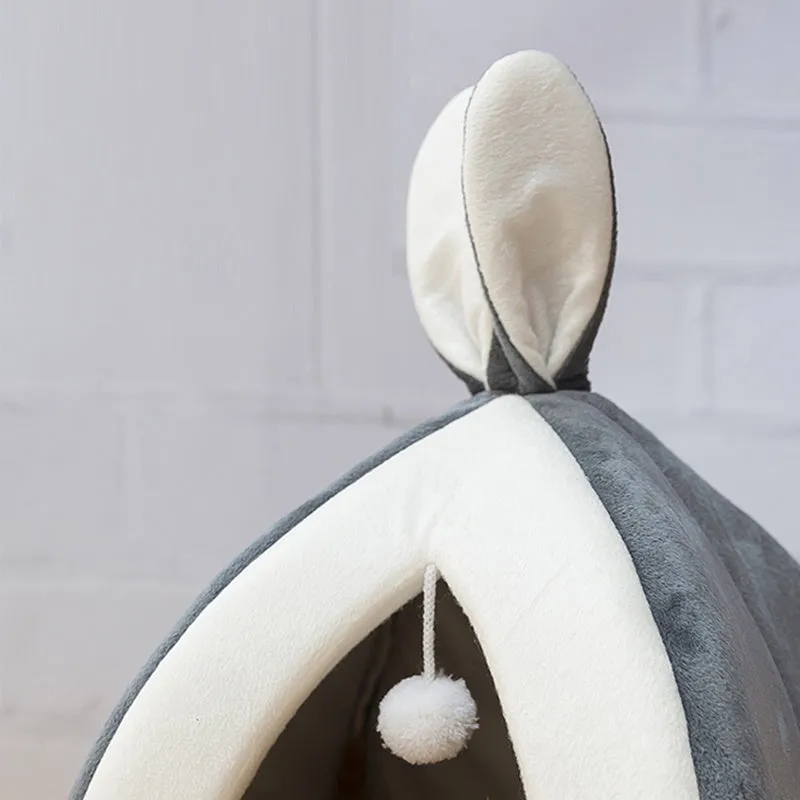 Rabbit Ear Mongolian Nest pet bed in Arctic velvet and PP cotton, grey colour, for cats and dogs
