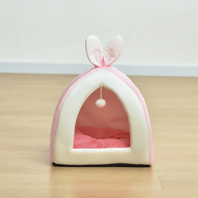 Rabbit Ear Mongolian Nest pet bed in Arctic velvet and PP cotton, grey colour, for cats and dogs