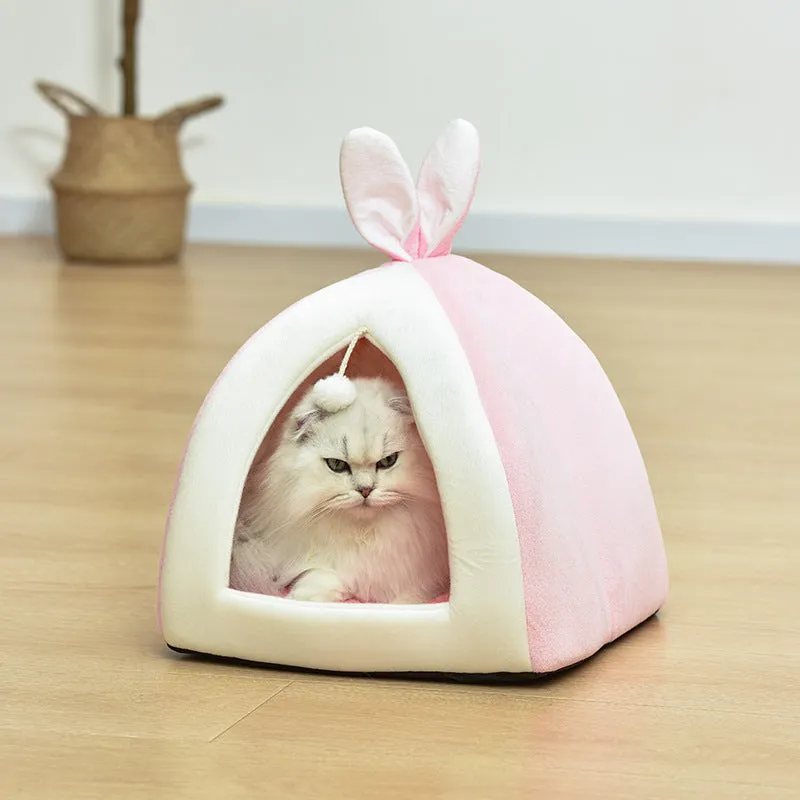Rabbit Ear Mongolian Nest pet bed in Arctic velvet and PP cotton, grey colour, for cats and dogs
