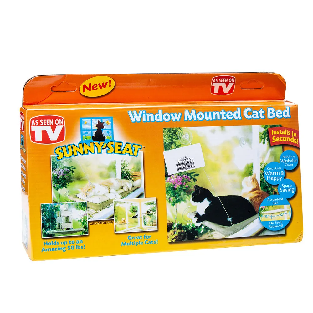 Grey cat window perch hammock 55x35cm with four sucker cups on glass