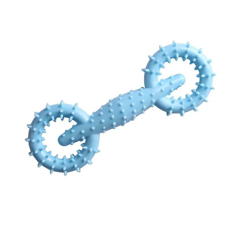Blue TPR dog chew toy ring for puppies on a white background