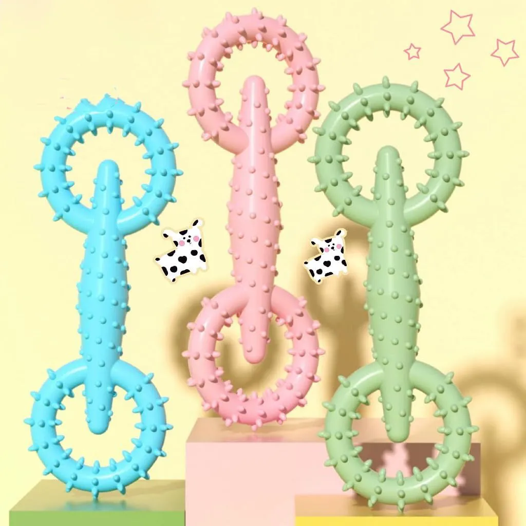 Blue TPR dog chew toy ring for puppies on a white background
