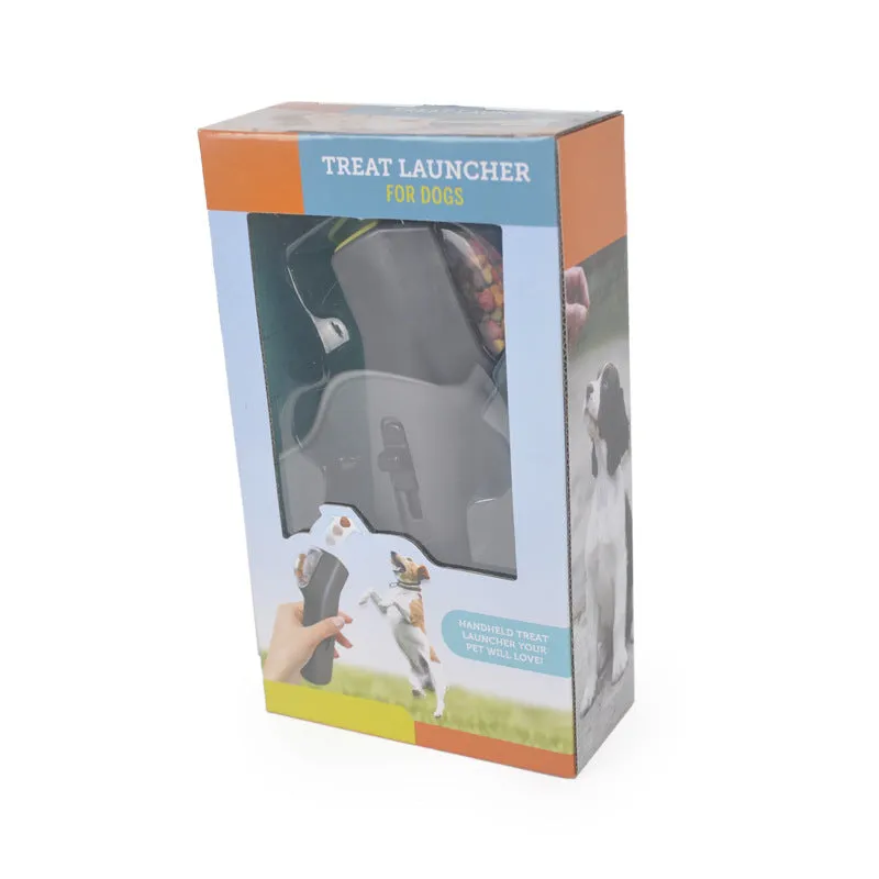 Grey PP dog training snack launcher with 18cm height on neutral background