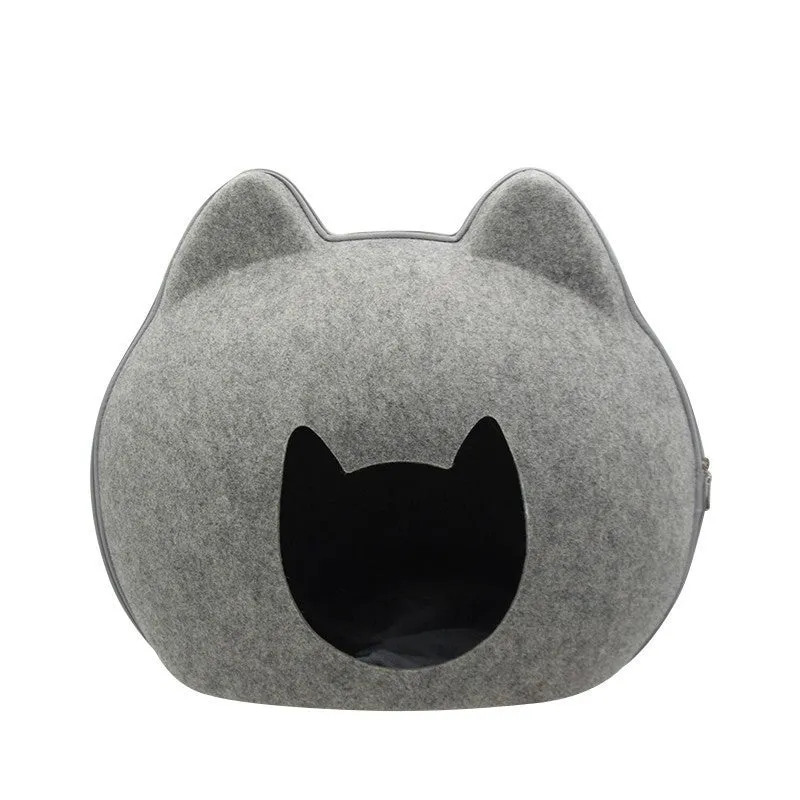 Felt cat litter enclosure in grey, 54x38x45cm, with open entrance for indoor use