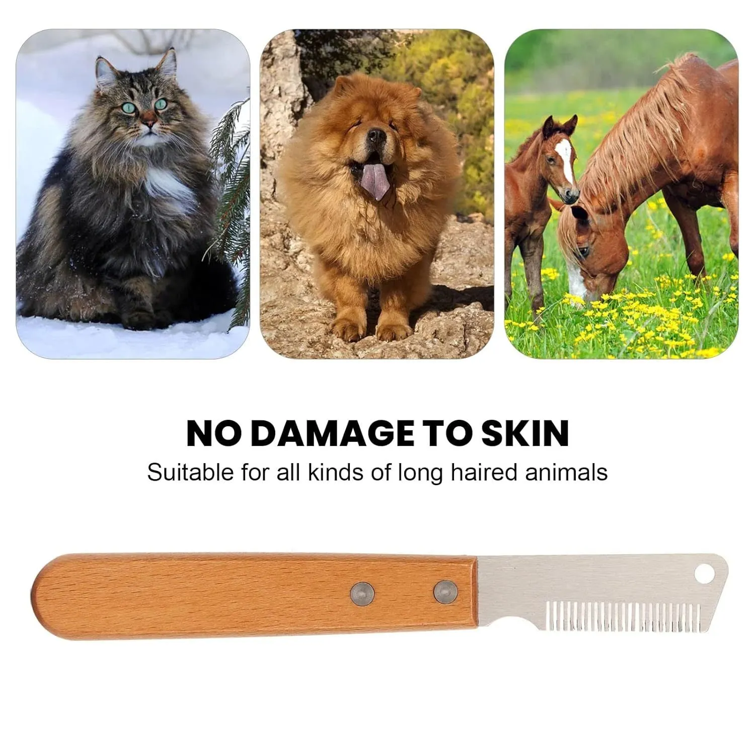 Wood handle pet stripping knife grooming tool for dogs and cats with two size options