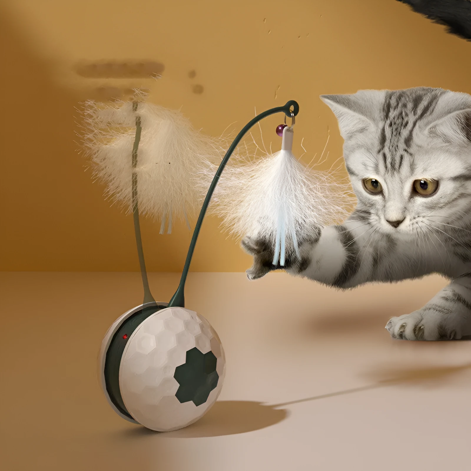 Electric intelligent bite resistant cat toy with USB pendulum ball and feather accessory in red colour