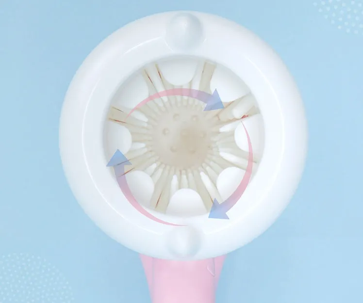 Pink pet paw cleaning cup with silicone brush and handle