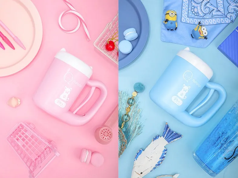 Pink pet paw cleaning cup with silicone brush and handle