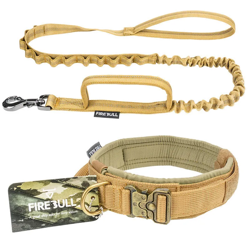 Pet tactical collar leash set adjustable nylon webbing with quick-release buckle in grey for dog training and walking