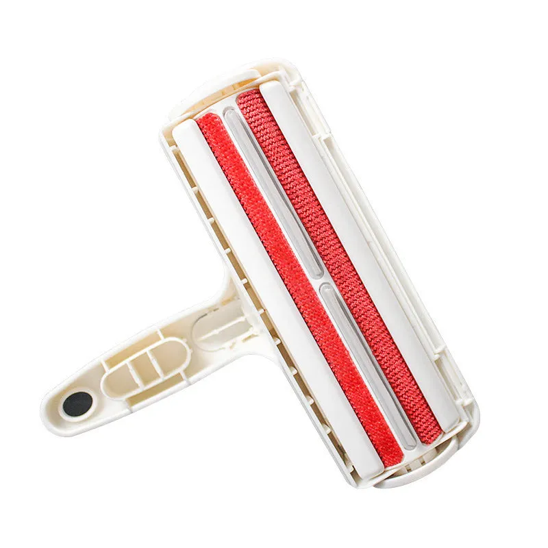 White reusable pet hair remover roller with dust compartment, 20 cm, for cleaning dog and cat fur from furniture and carpets