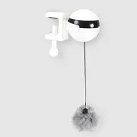 Electric funny cat toy with white ABS body, 7cm diameter ball, and real fur ball and rope accessories