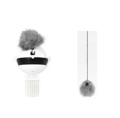Electric funny cat toy with white ABS body, 7cm diameter ball, and real fur ball and rope accessories
