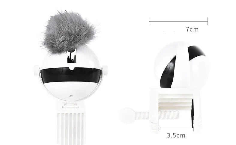 Electric funny cat toy with white ABS body, 7cm diameter ball, and real fur ball and rope accessories