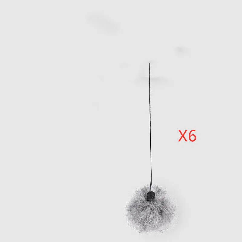 Electric funny cat toy with white ABS body, 7cm diameter ball, and real fur ball and rope accessories