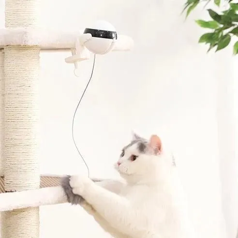 Electric funny cat toy with white ABS body, 7cm diameter ball, and real fur ball and rope accessories