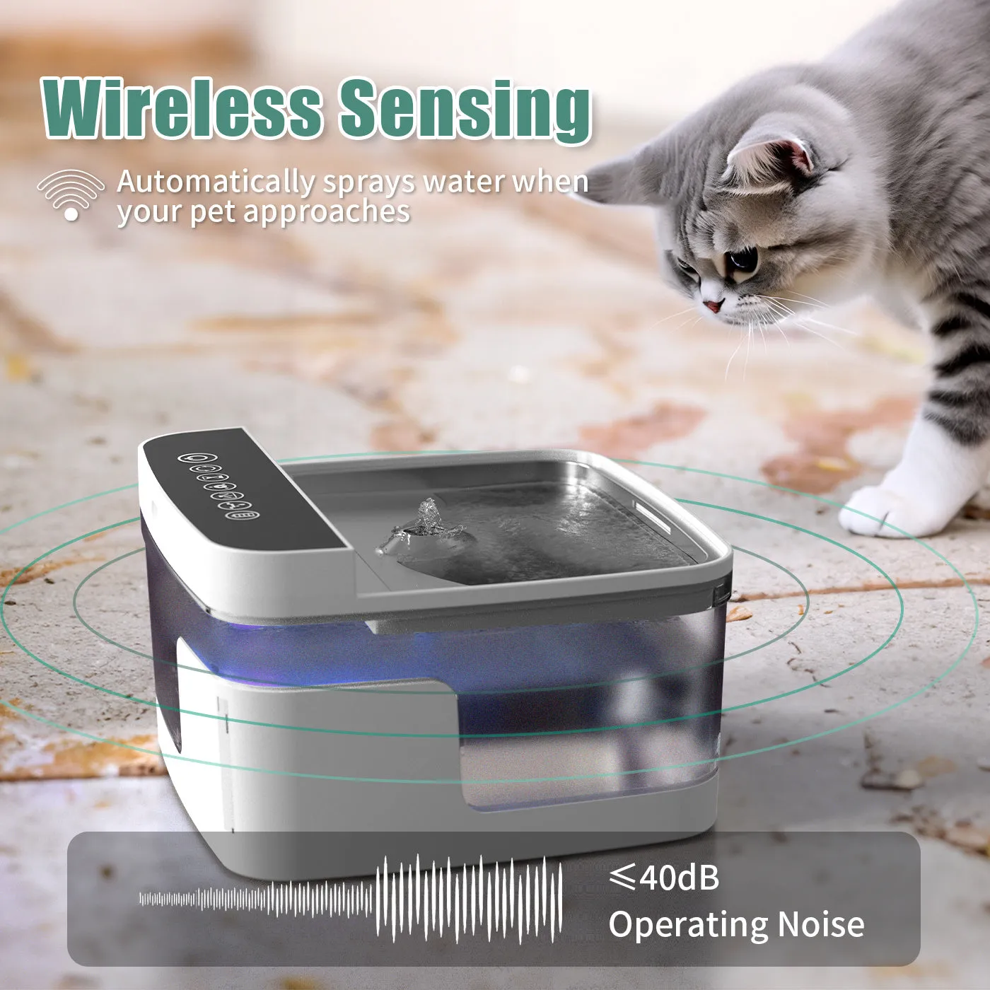 Automatic pet water dispenser with circulating pump and filter element for cats and dogs