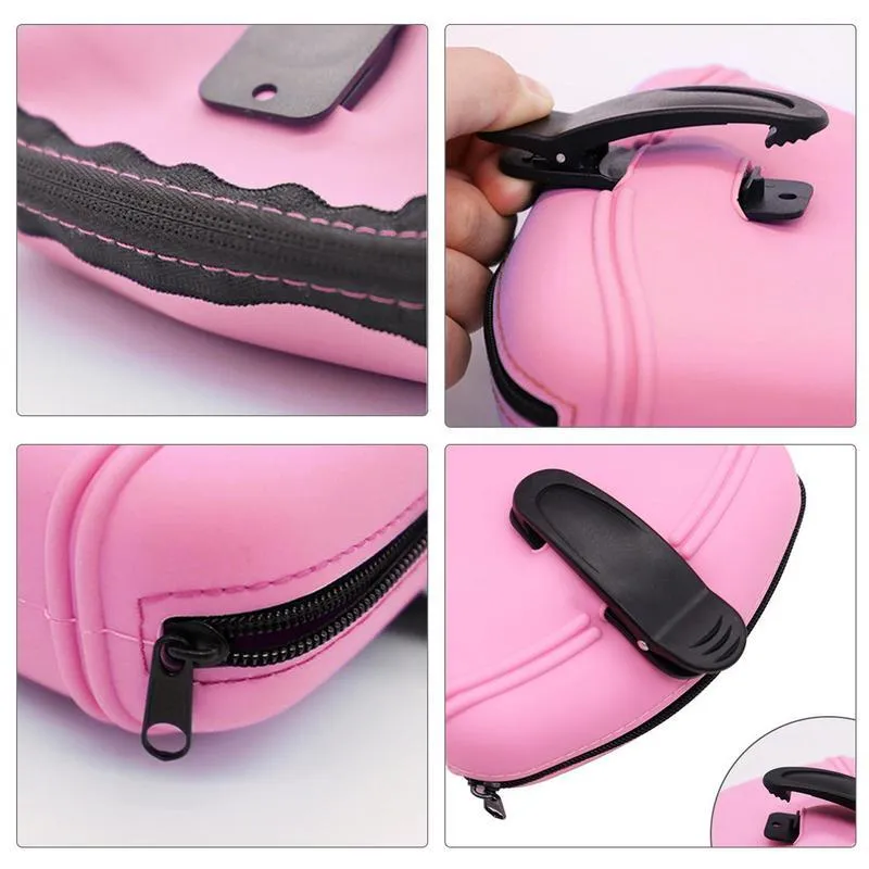 Blue silicone dog training treat pouch with magnetic closure and waist clip on a belt
