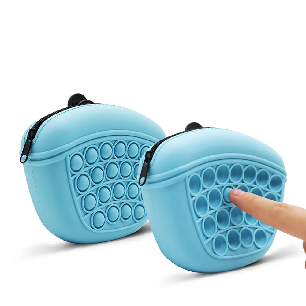 Blue silicone dog training treat pouch with magnetic closure and waist clip on a belt