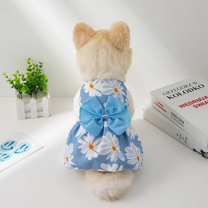 Lightweight pet dress with floral butterfly knot design and colourful bow accent